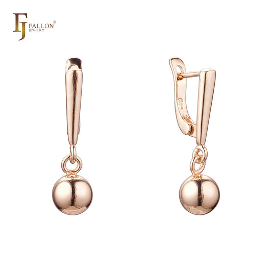 Rounded 8mm Beads drop Rose Gold Russian Lock Earrings