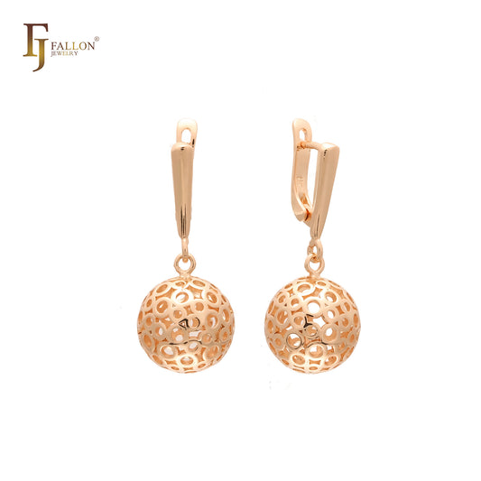 Thousand bubbles hollow beads Drop Rose Gold Russian Lock Earrings