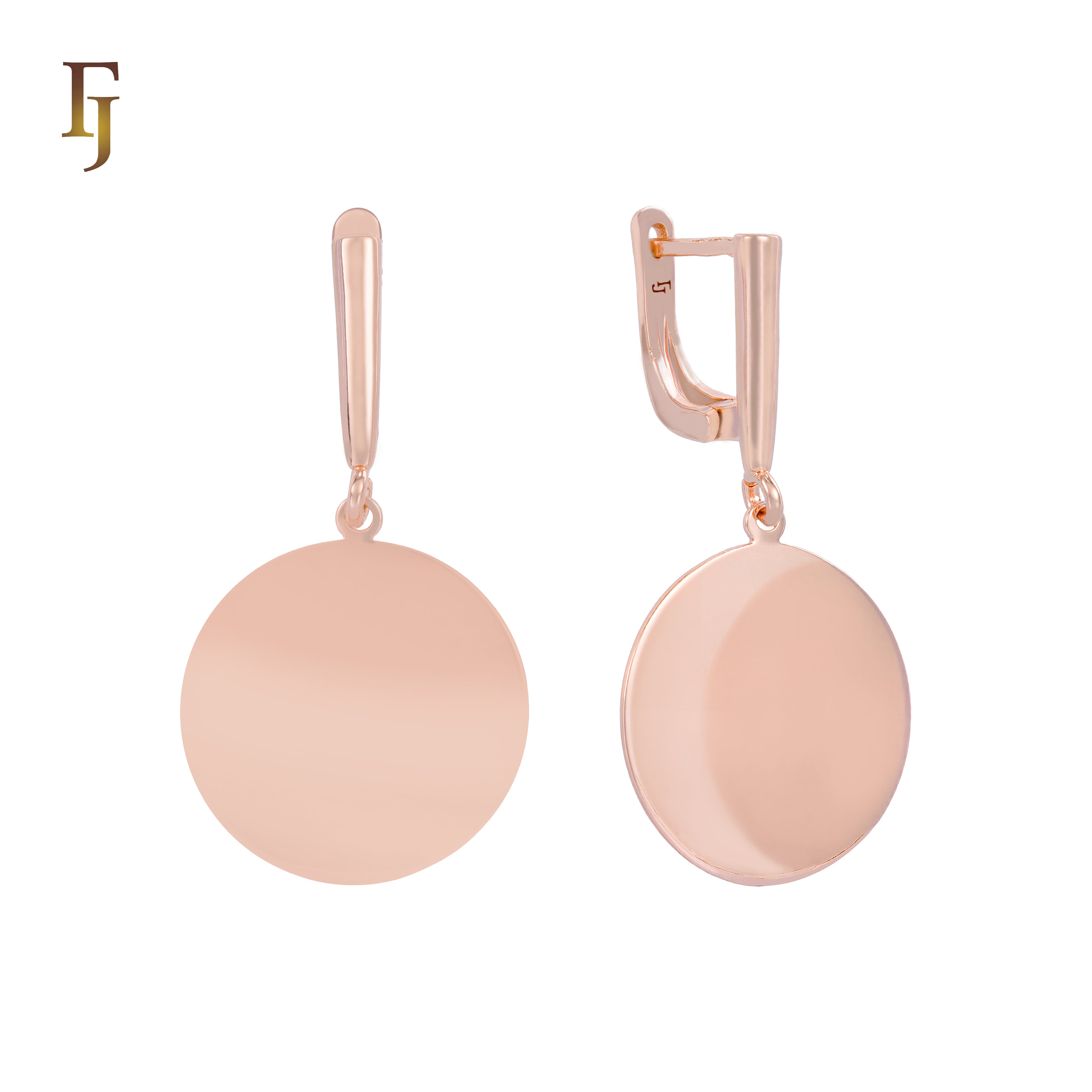Pendientes minimalistas de clip con disco redondeado plano en oro de 14 quilates, oro rosa y oro blanco.