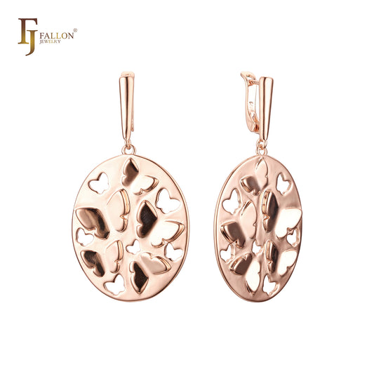 Wide butterfly oval drop plate Rose Gold drop Russian Lock Earrings