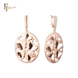 Wide butterfly oval drop plate Rose Gold drop Russian Lock Earrings