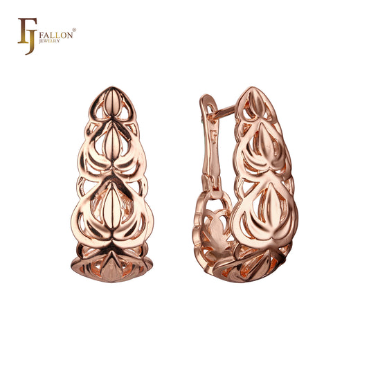 Thousand Leaves elegant Russian Lock Rose Gold Earrings
