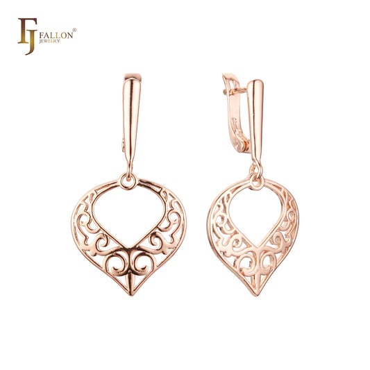 Bracket filigree drop Russian Lock Rose Gold Earrings