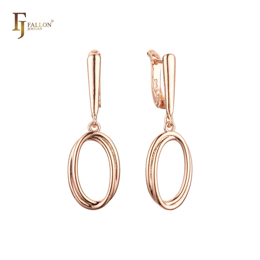 Oval double wire drop Russian Lock Rose Gold Earrings