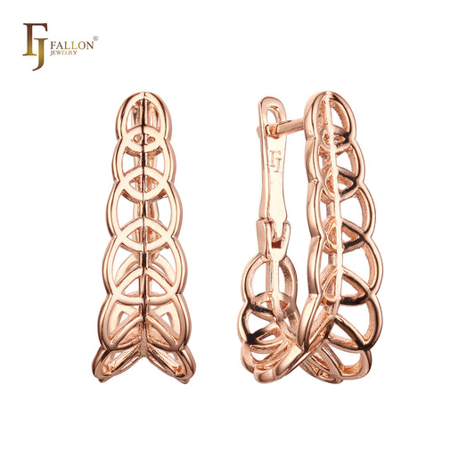 Thousand overlapping peace sign Russian Lock Rose Gold Earrings