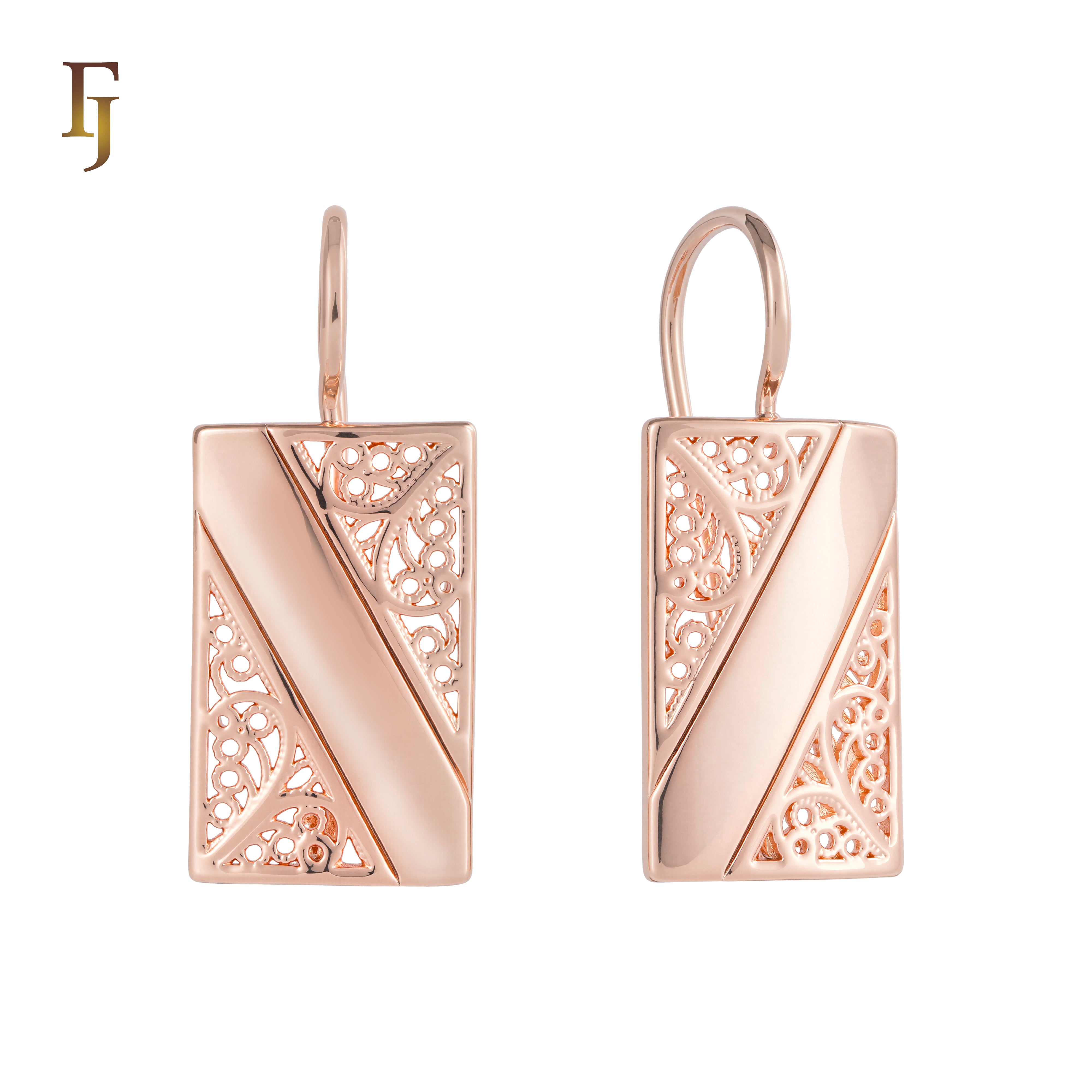 Pendientes de gancho de alambre en Oro 14K, colores de baño de oro rosa.