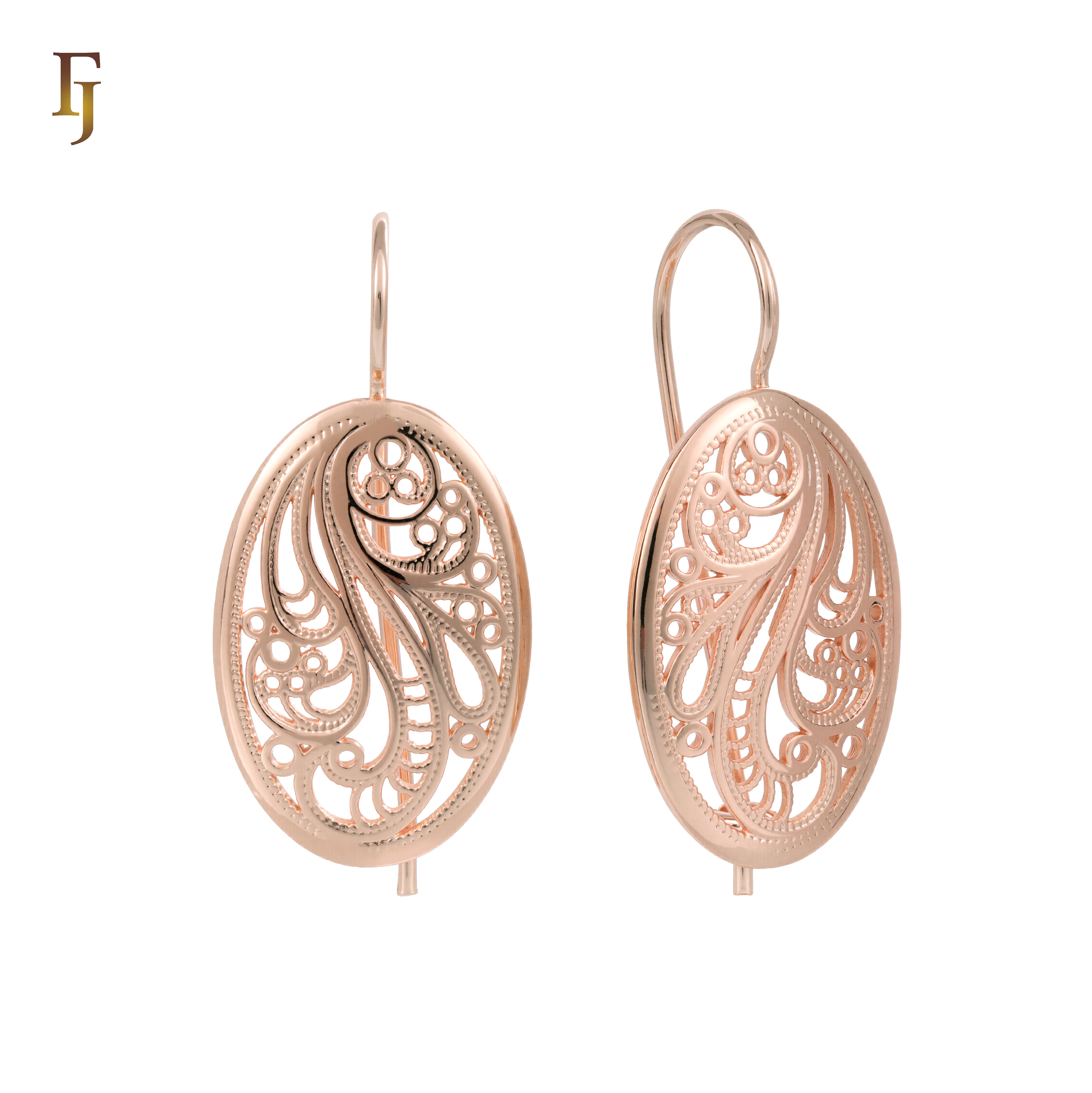 Aretes de gancho de alambre de olas y olas en Oro 14K, colores baño de oro rosa.