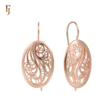 Aretes de gancho de alambre de olas y olas en Oro 14K, colores baño de oro rosa.