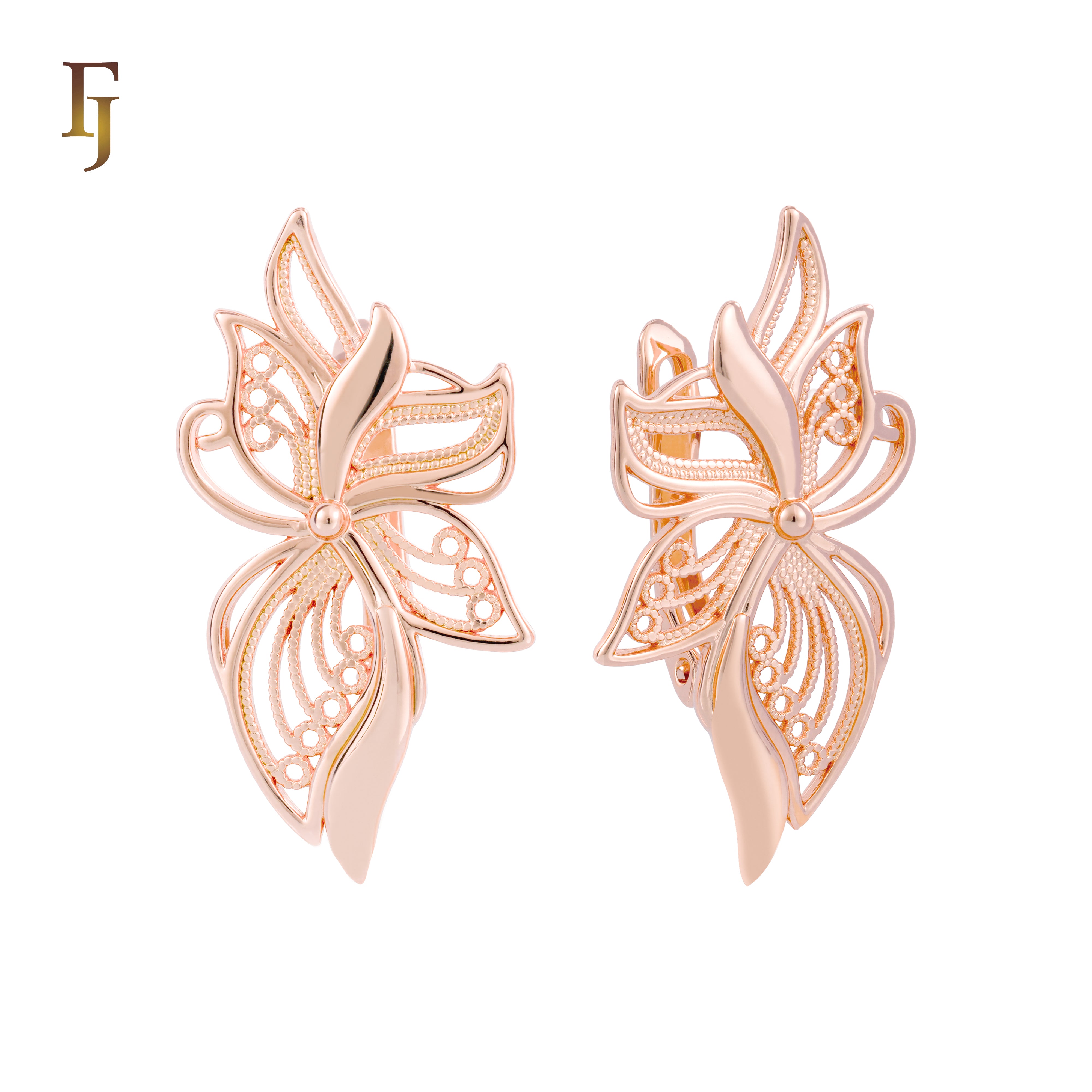 Pendientes Hojas mariposa en Oro de 14K, baño de Oro Rosa colores