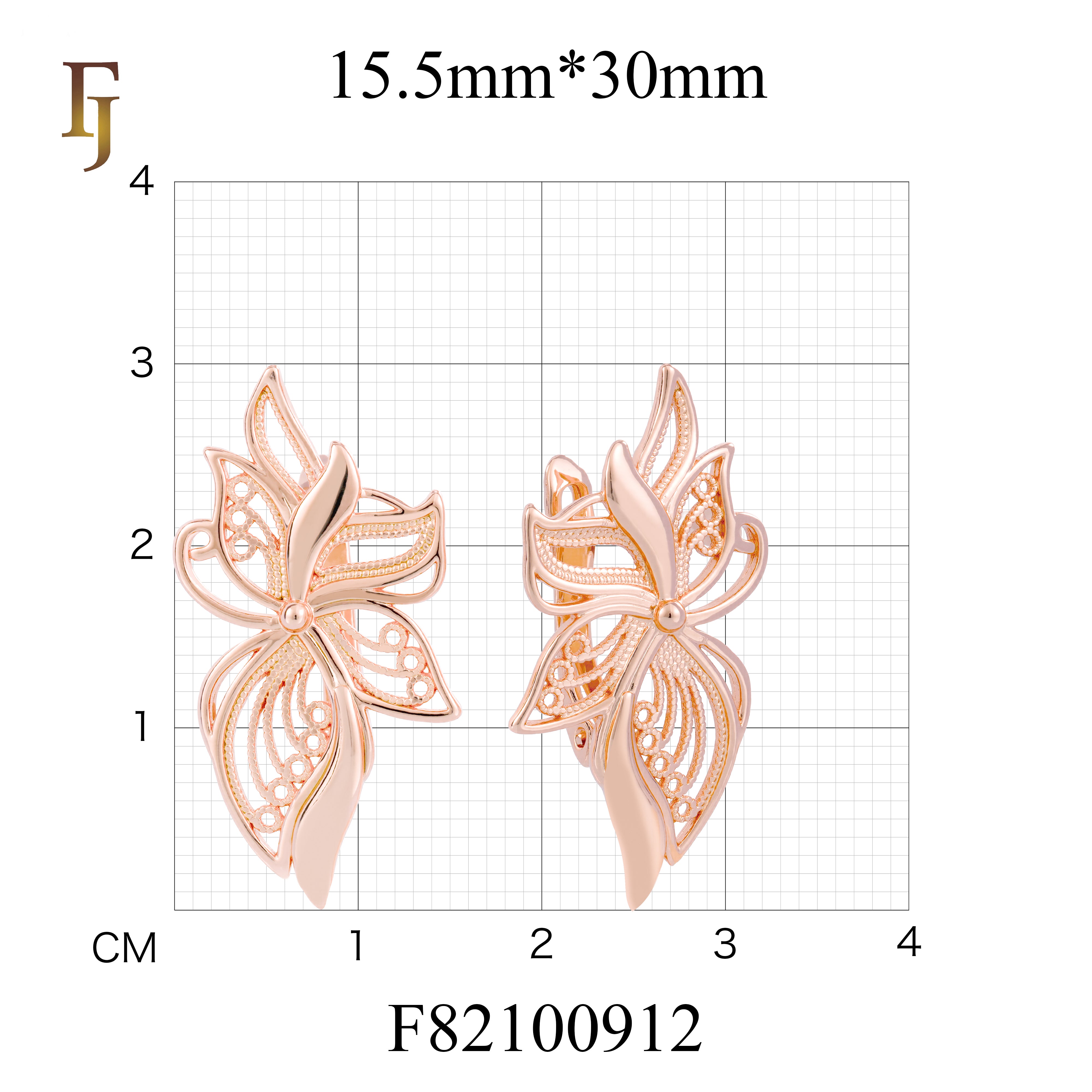 Pendientes Hojas mariposa en Oro de 14K, baño de Oro Rosa colores