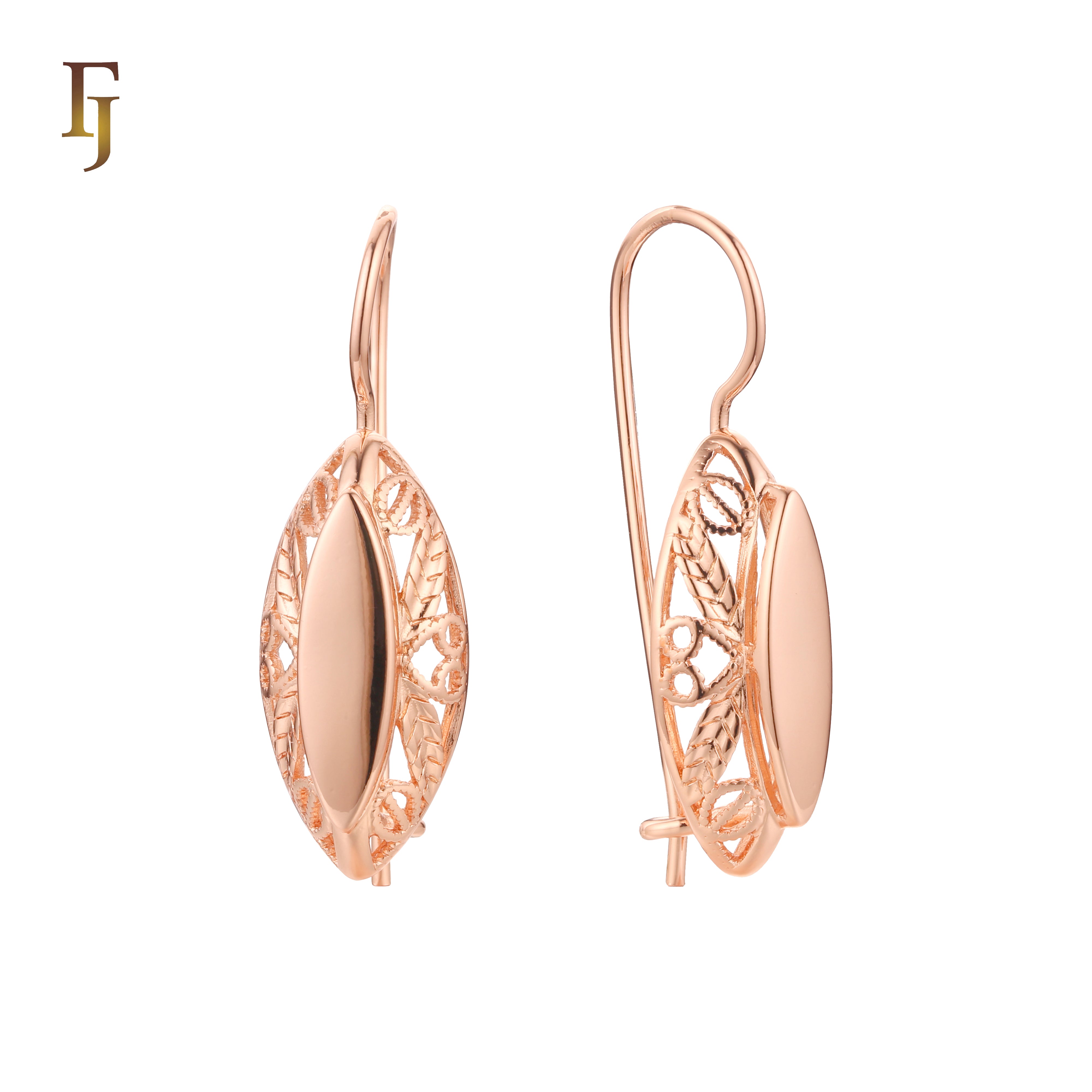 Pendientes de gancho de alambre en Oro 14K, colores de baño de oro rosa.