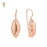 Pendientes de gancho de alambre en Oro 14K, colores de baño de oro rosa.