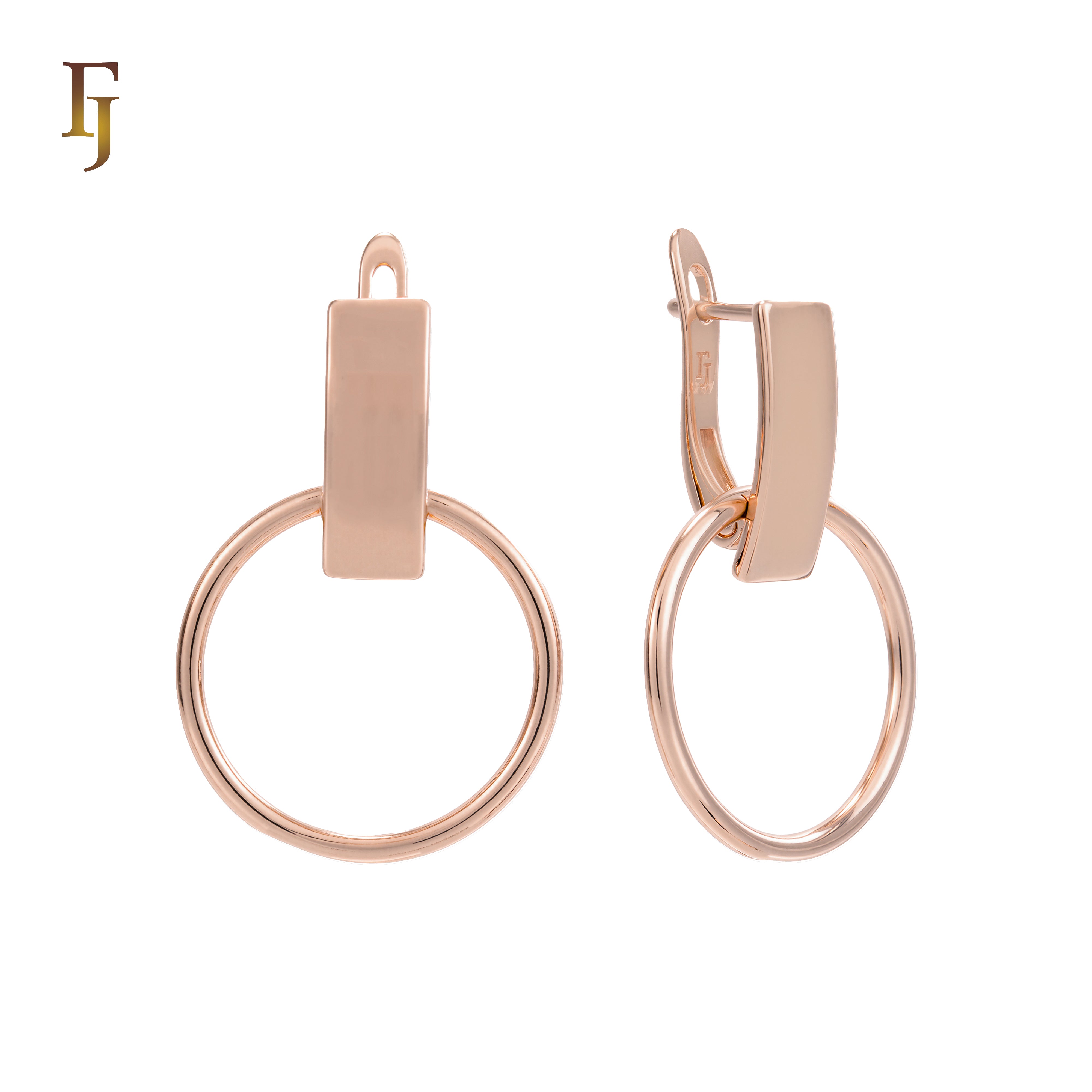 Aretes colgantes de alambre circular en Oro 14K, colores baño de oro rosa