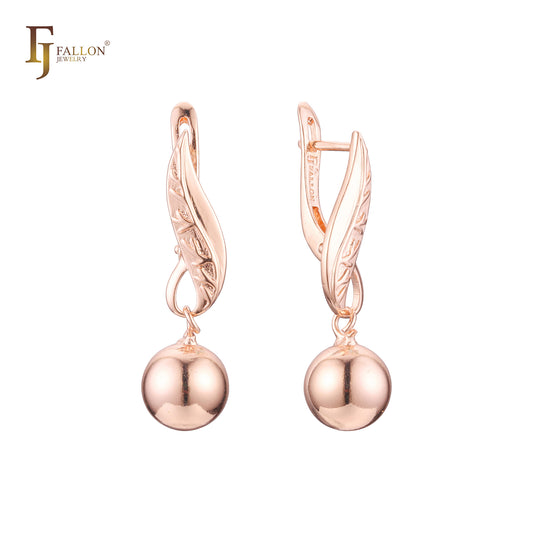 Tall Leave on a drop bead Russian Lock Rose Gold Earrings