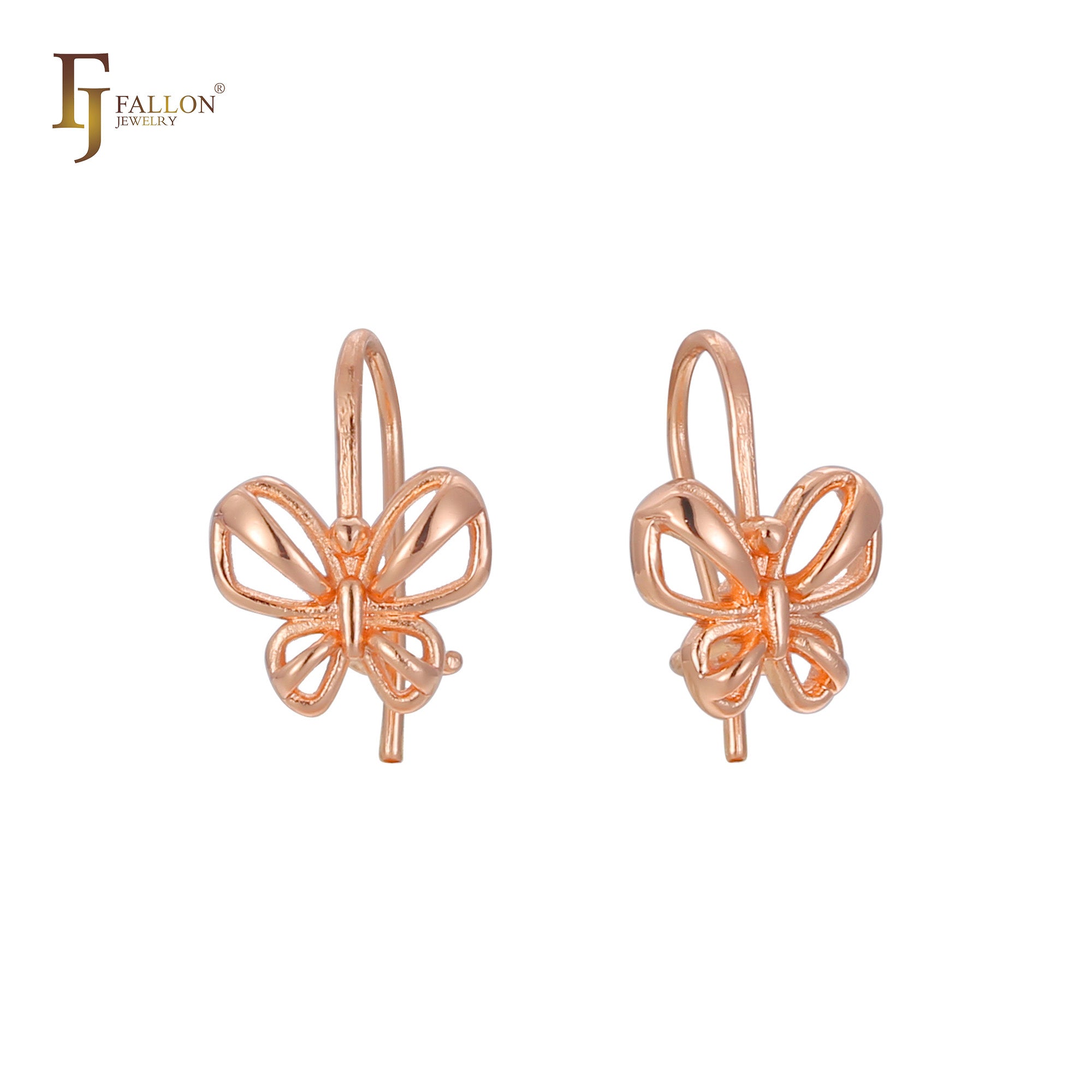 Pendientes infantiles Butterfly Wire Hook en Oro de 14K, baño de Oro Rosa en colores