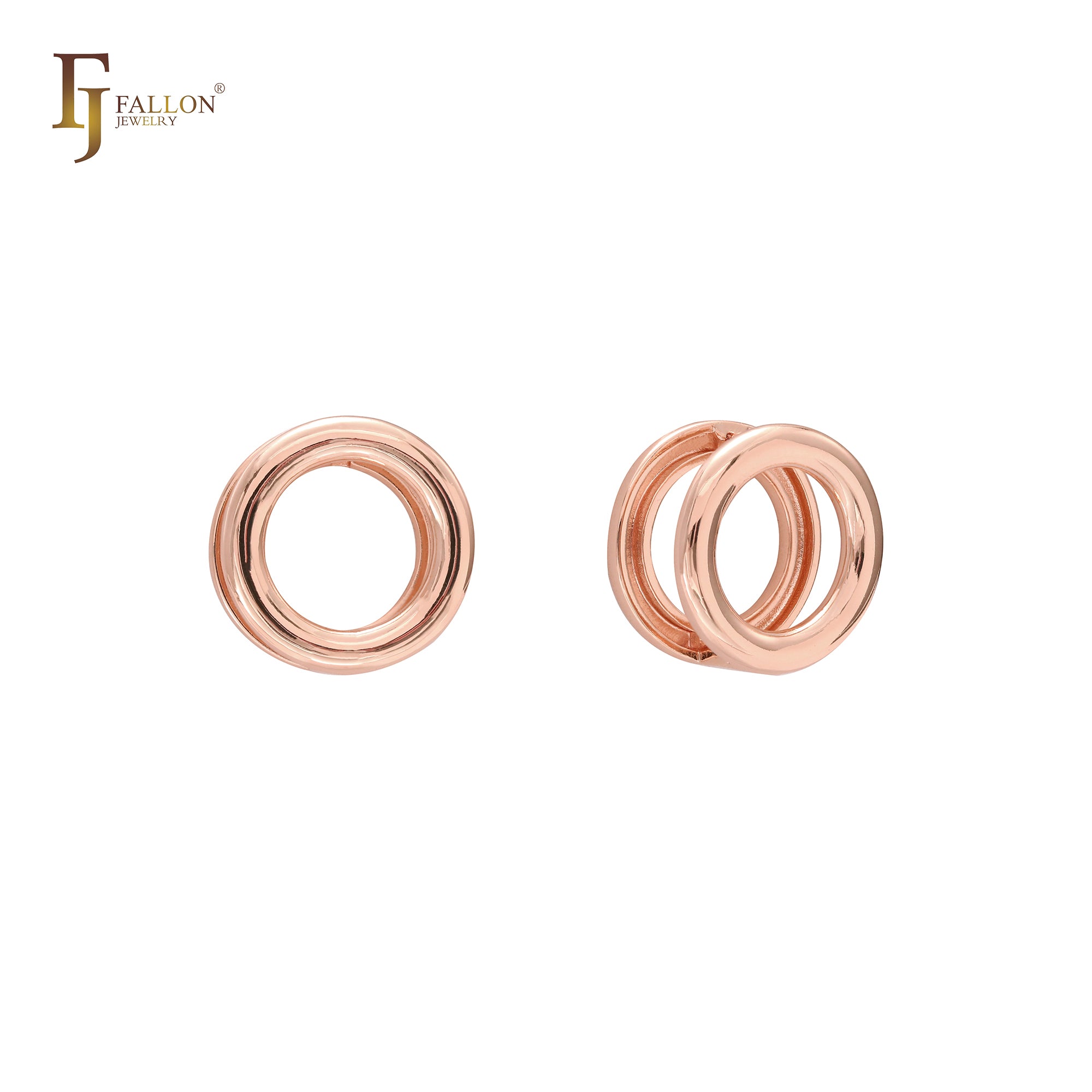 Pendientes Huggie de doble círculo en oro de 14 quilates, oro rosa y oro blanco.