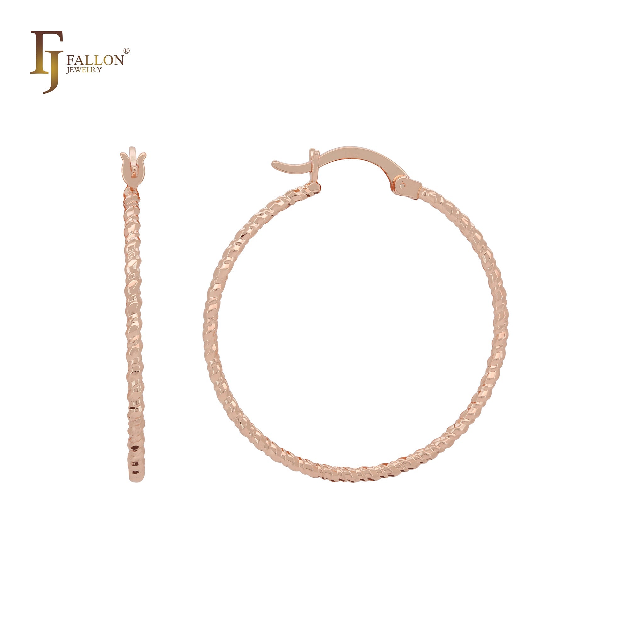 Серьги-кольца Rounded Alternative с веревочным узором 14K Gold, Rose Gold