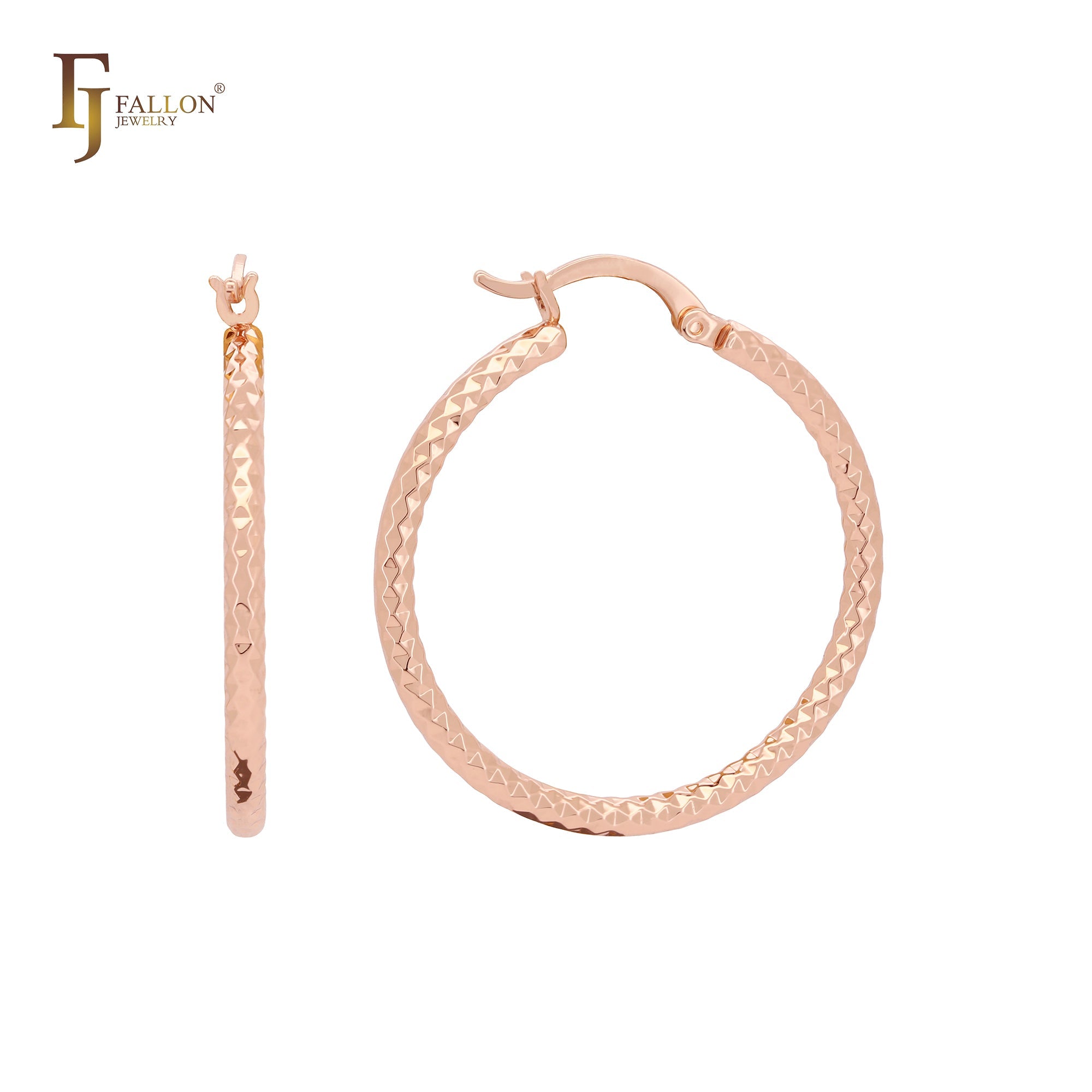 Elegantes aretes de aro minimalistas de oro rosa y oro de 14 quilates con textura de rombo compacto