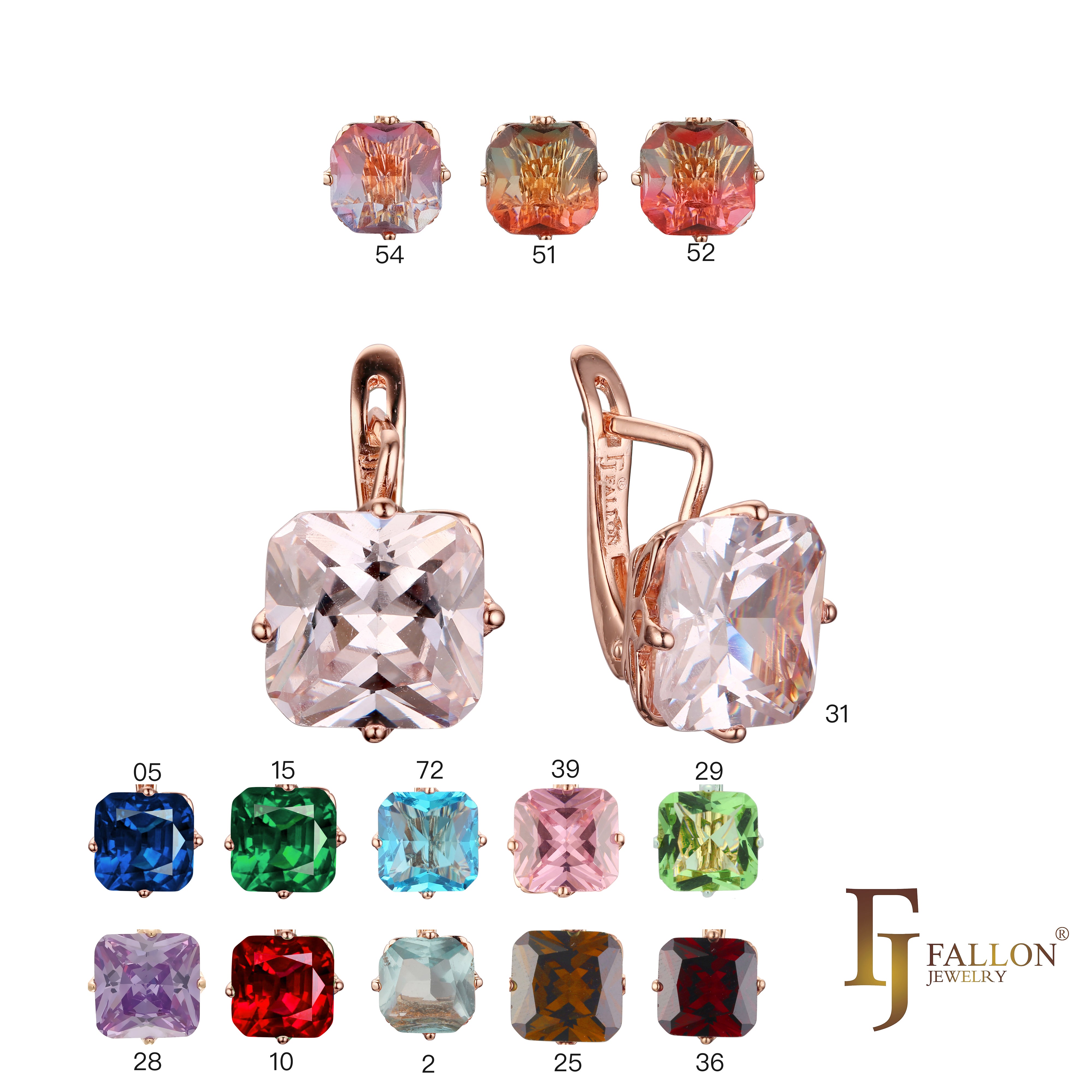 El tesoro de Ashlee: aretes de oro rosa de 14 quilates con circonitas cúbicas de colores y corte esmeralda en solitario.