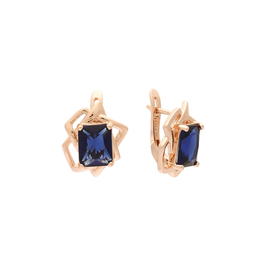 Aretes solitarios de piedra talla esmeralda en Oro de 14K, baño de Oro Rosa colores