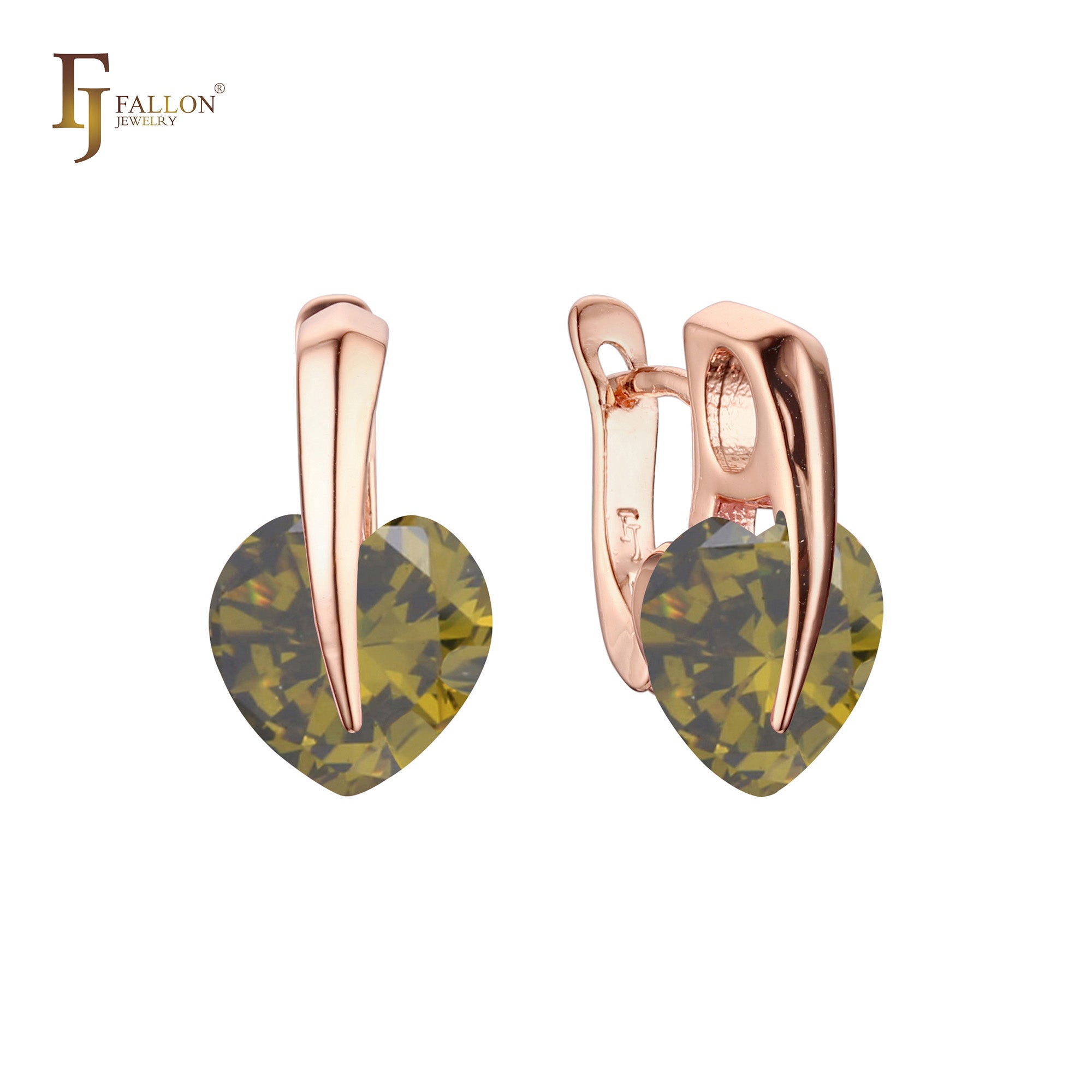 Solitär-Herz-Ohrringe mit buntem Zirkonia, 14 Karat Gold, Roségold und Weißgold