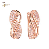 Paved white CZs infinity Rose Gold Russian Lock Earrings