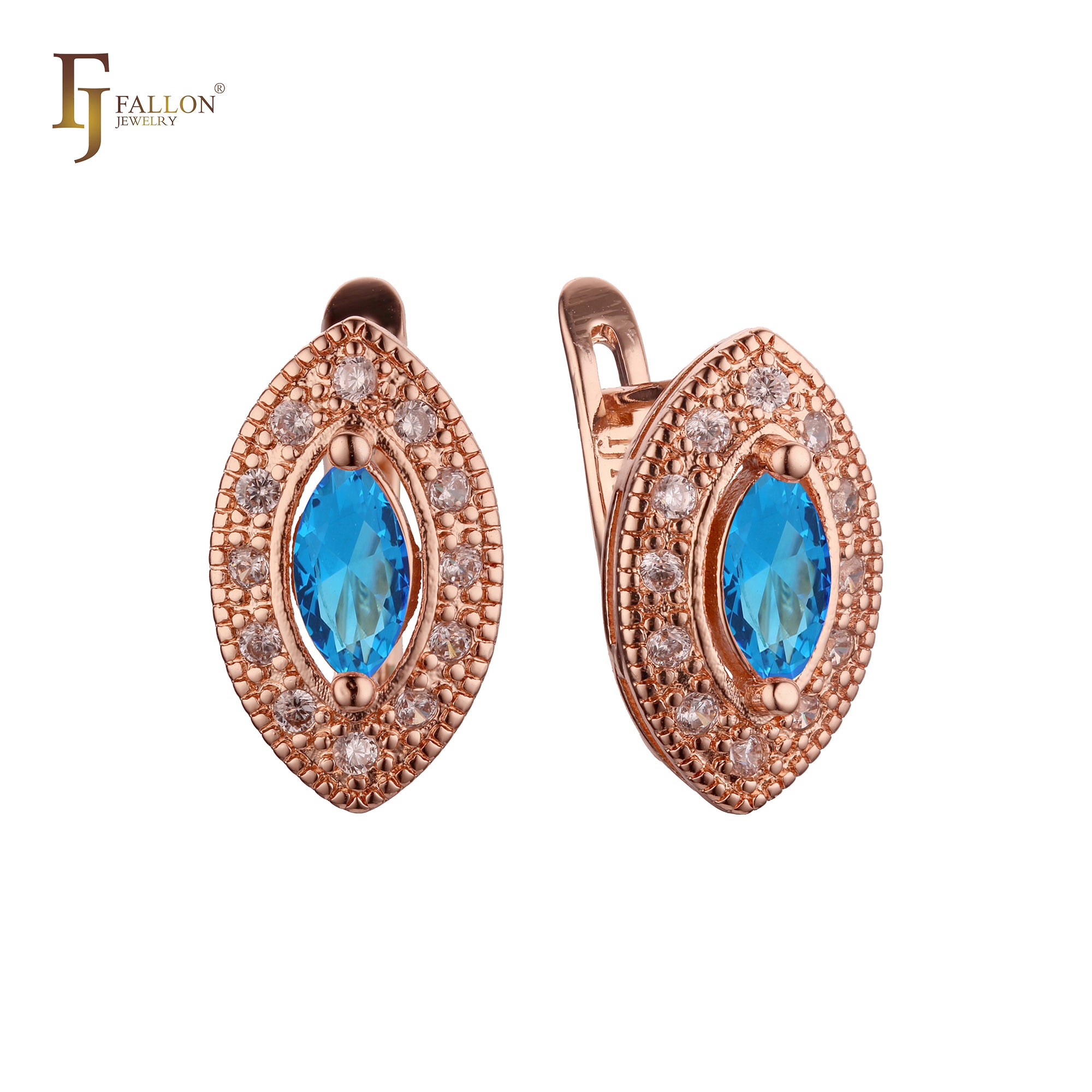 Pendientes Halo Marquesa en oro rosa de 14 quilates con circonitas cúbicas de colores marquesina
