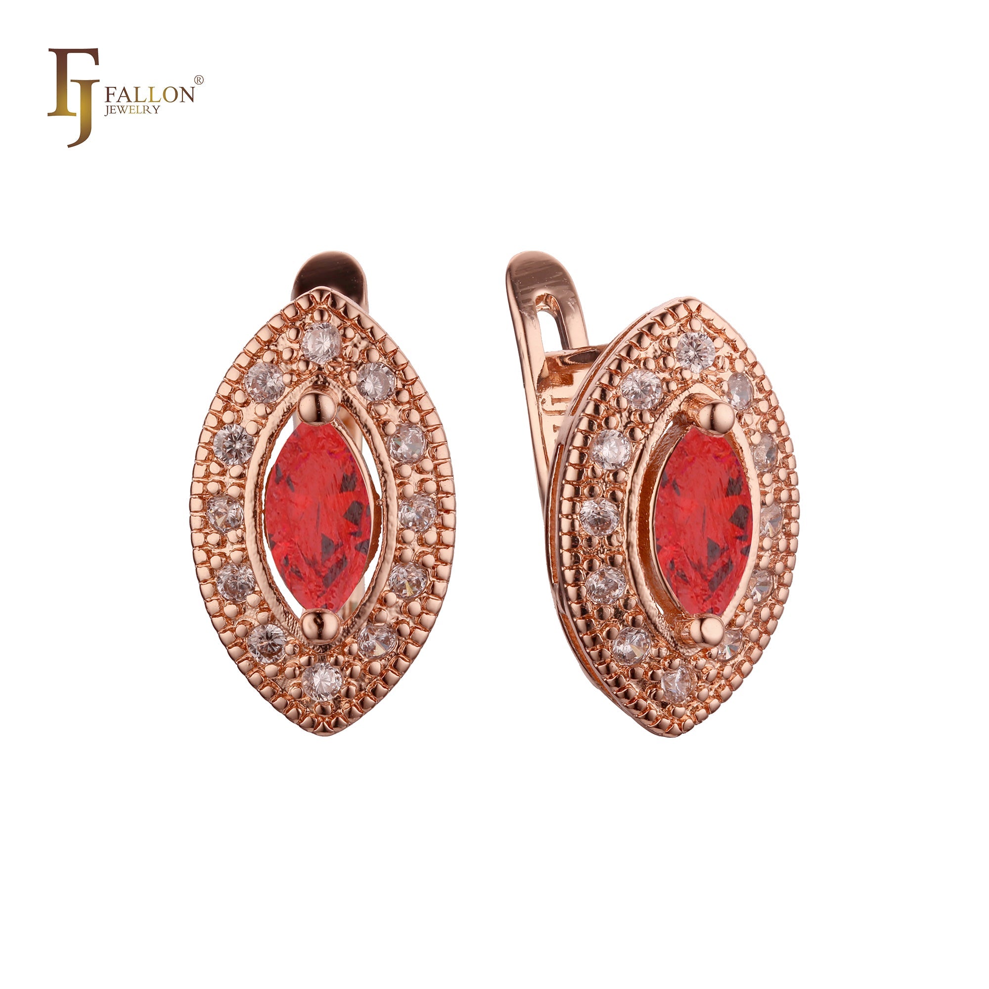 Pendientes Halo Marquesa en oro rosa de 14 quilates con circonitas cúbicas de colores marquesina