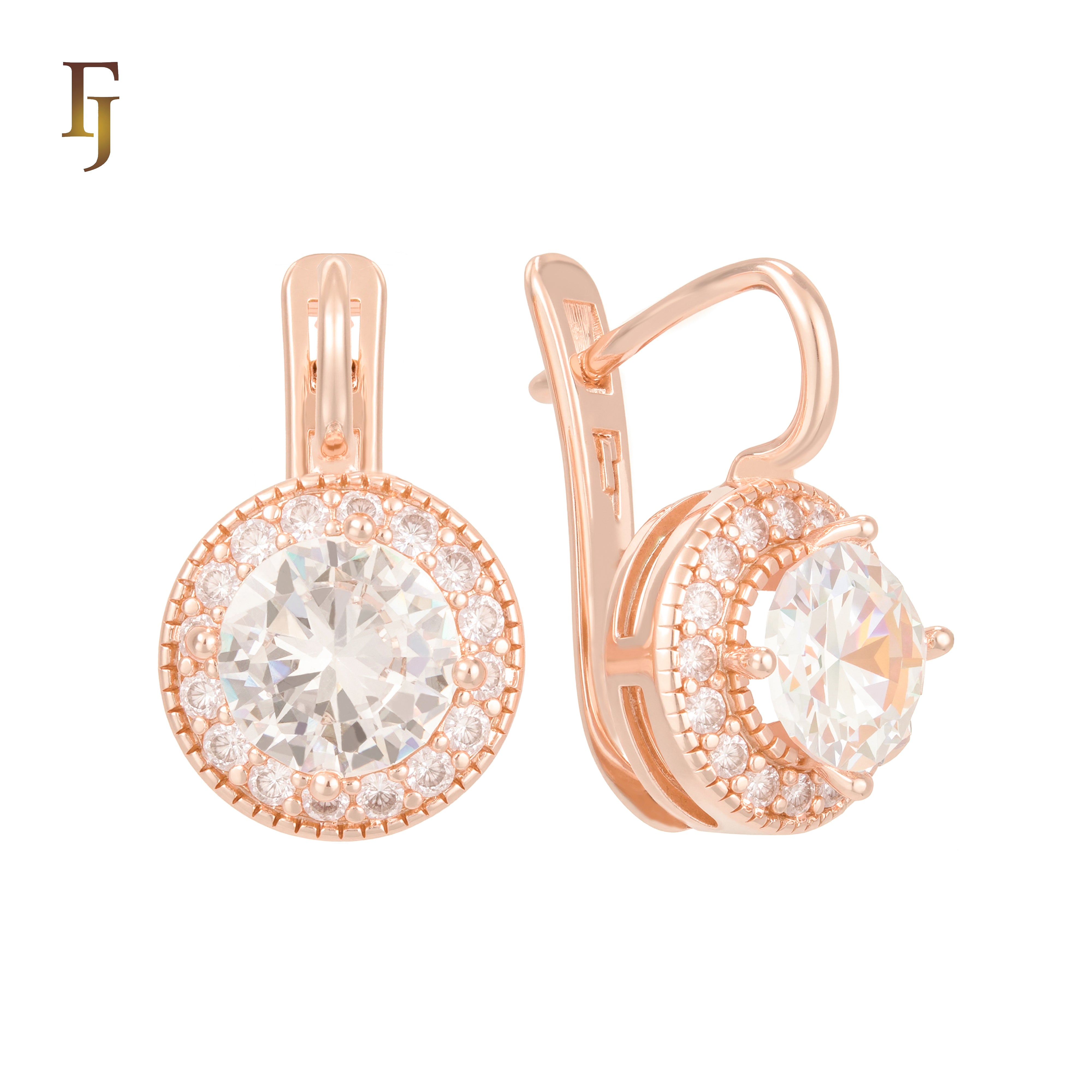 .Halo aretes de circonitas coloridas chapados en oro de 14K, oro rosa