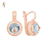 .Halo aretes de circonitas coloridas chapados en oro de 14K, oro rosa