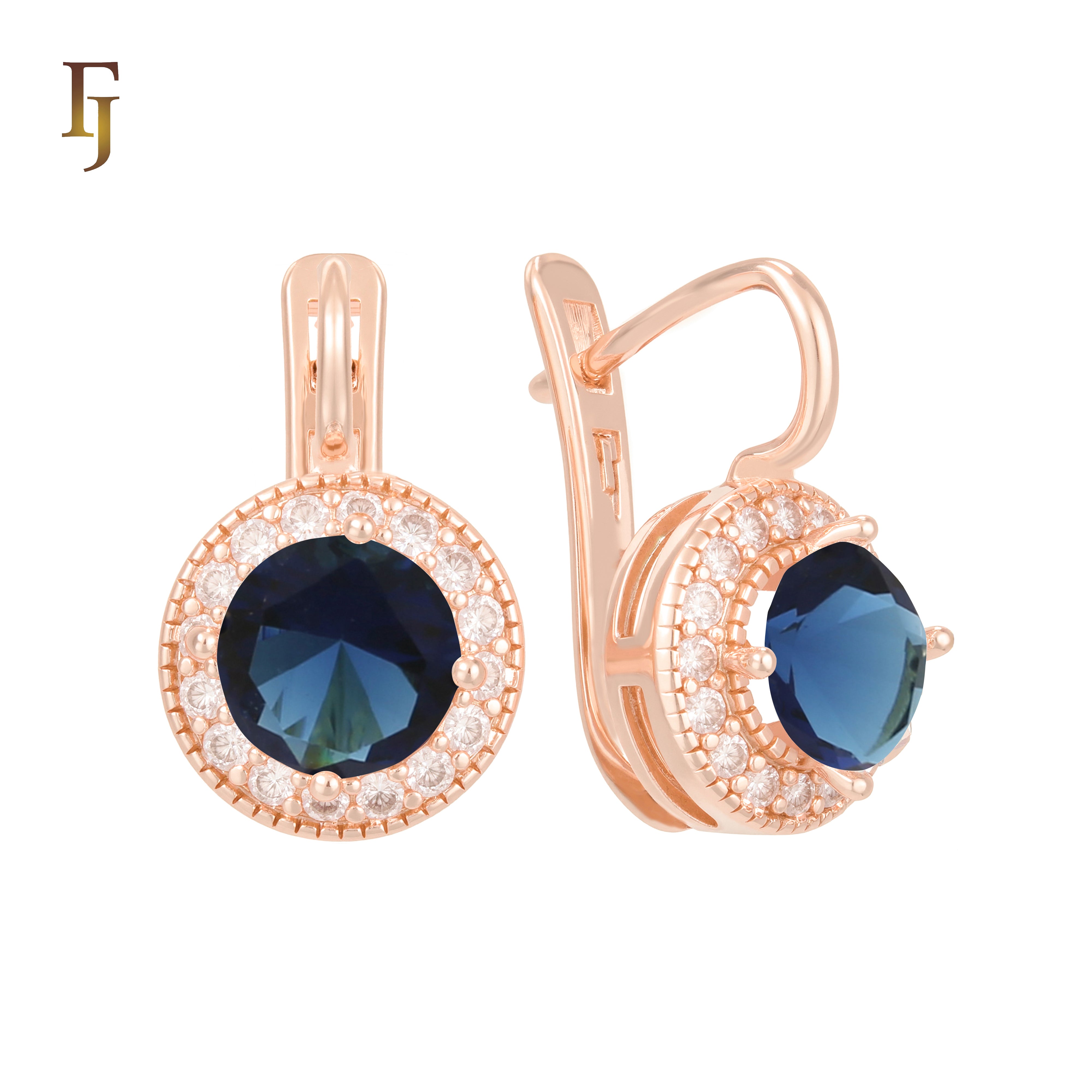 .Halo aretes de circonitas coloridas chapados en oro de 14K, oro rosa