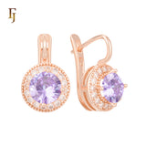 .Halo aretes de circonitas coloridas chapados en oro de 14K, oro rosa
