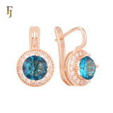 .Halo aretes de circonitas coloridas chapados en oro de 14K, oro rosa