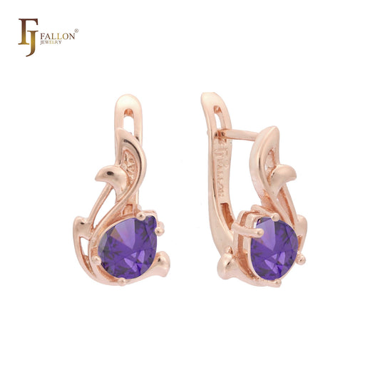 Pendientes Agile Birdy Solitaire en forma de lágrima, oro rosa, bicolor