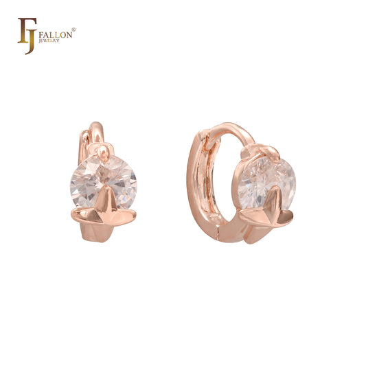 Pendientes Huggie de oro rosa y oro de 14 quilates con circonita blanca redondeada y solitario