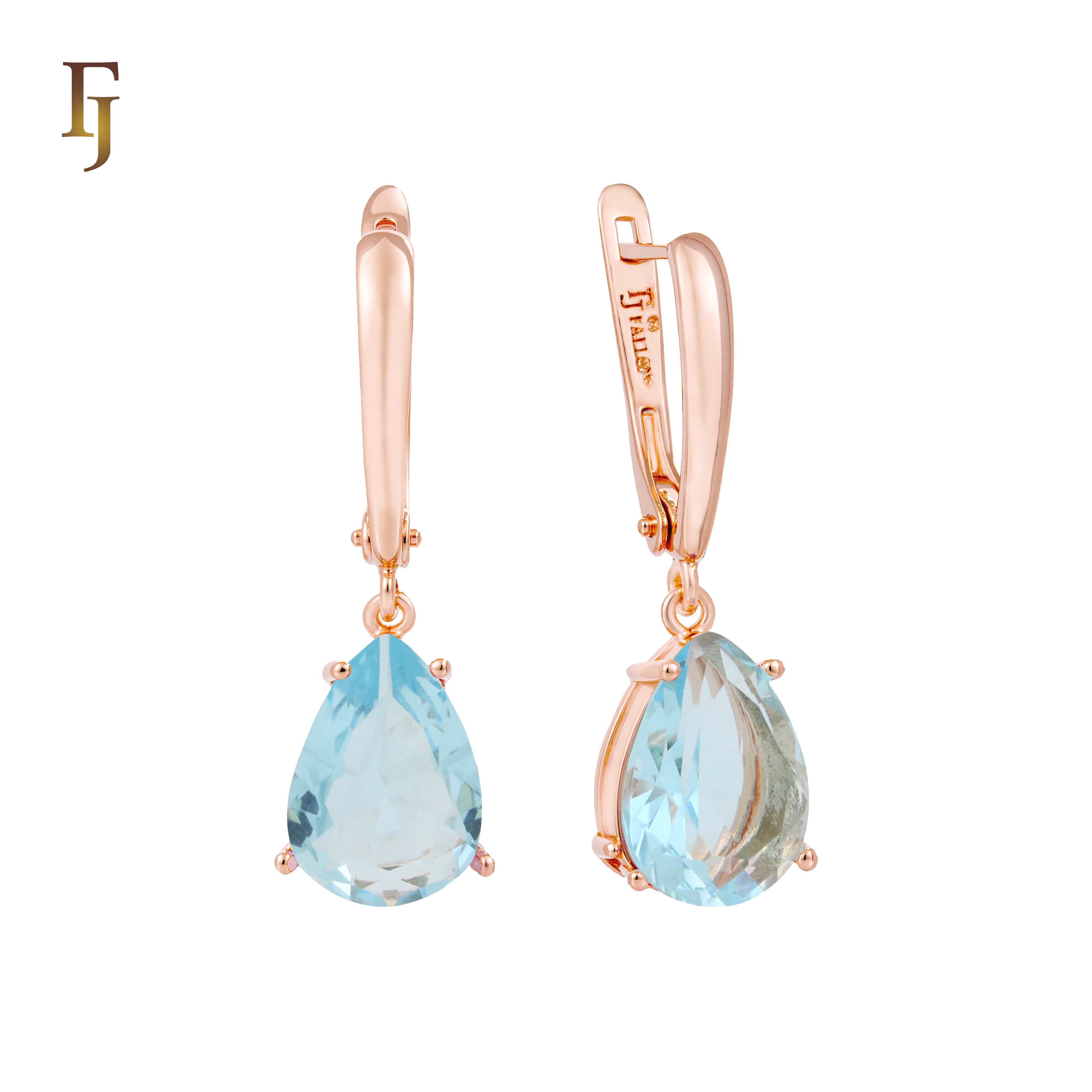.Aretes de piedra en forma de lágrima en colores chapados en oro de 14 quilates, oro rosa y oro blanco.