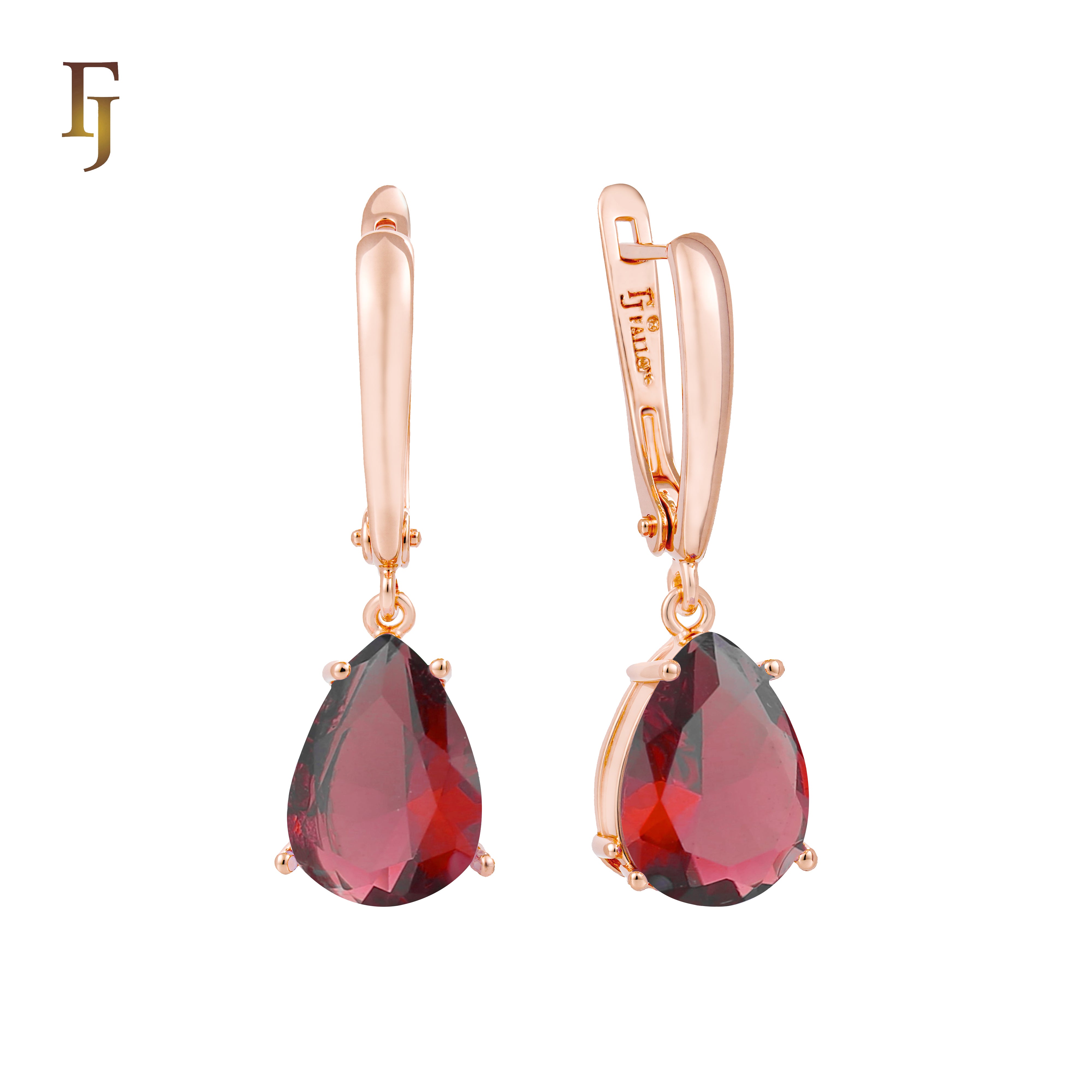 .Aretes de piedra en forma de lágrima en colores chapados en oro de 14 quilates, oro rosa y oro blanco.
