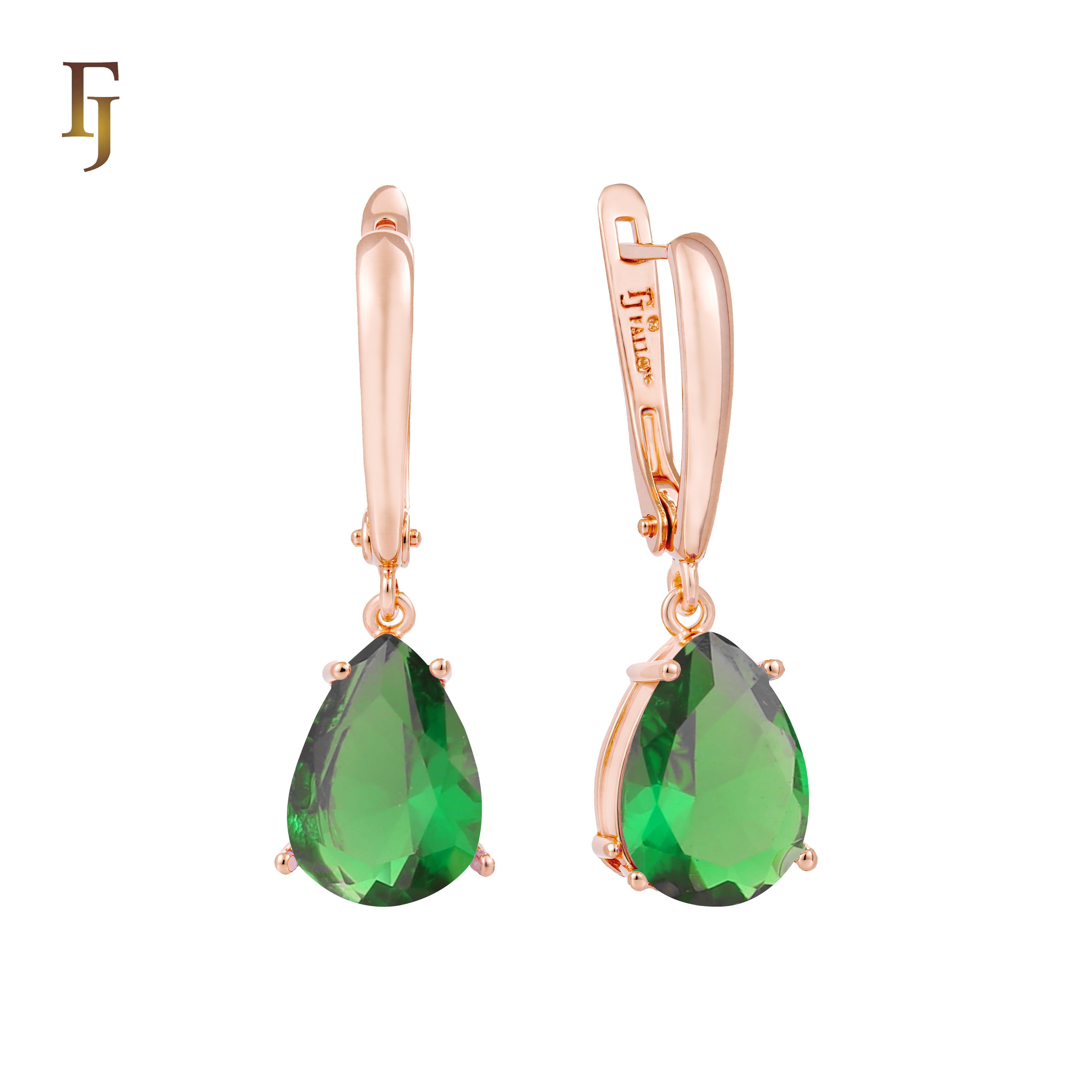 .Aretes de piedra en forma de lágrima en colores chapados en oro de 14 quilates, oro rosa y oro blanco.