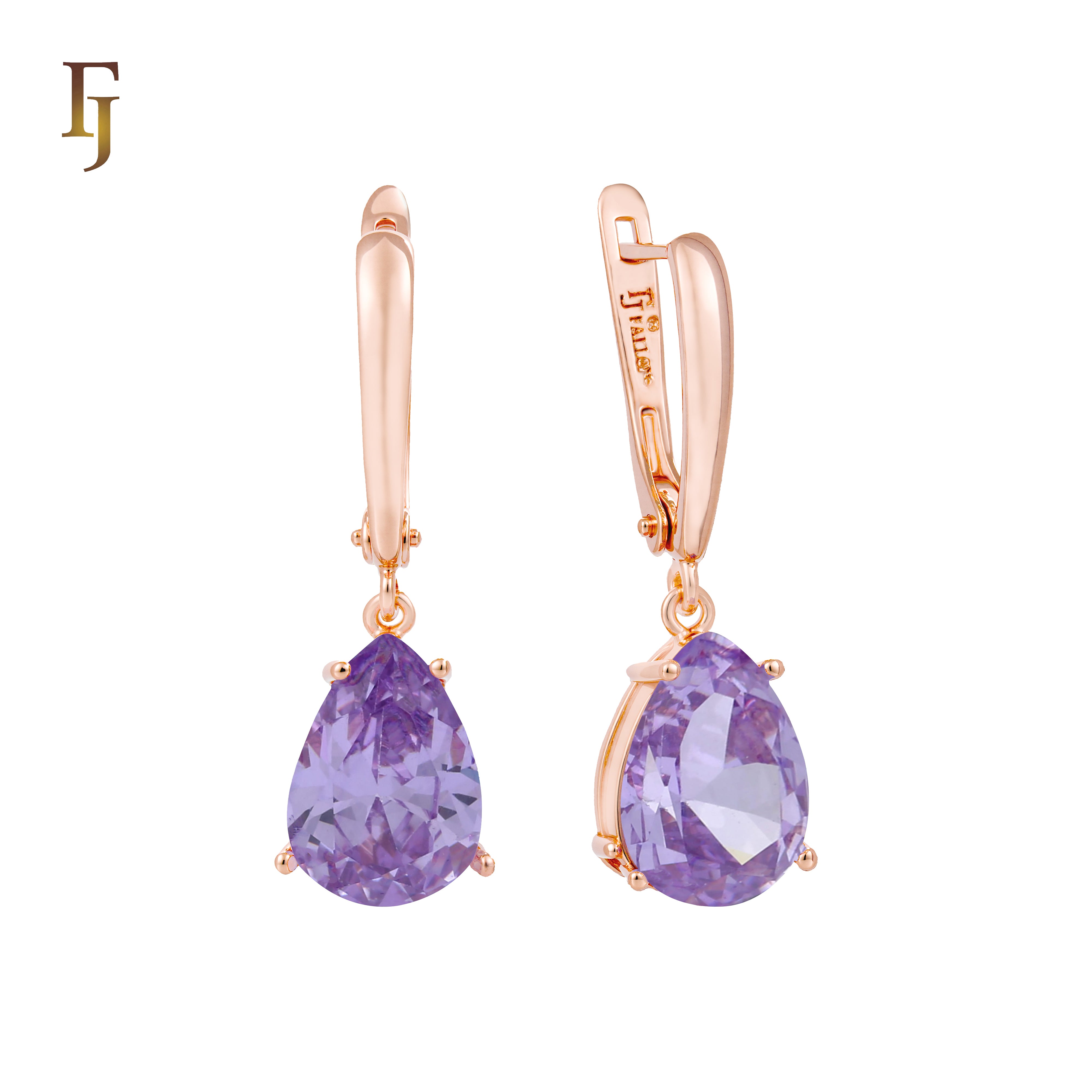.Aretes de piedra en forma de lágrima en colores chapados en oro de 14 quilates, oro rosa y oro blanco.