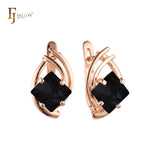 Pendientes de oro blanco y oro rosa con circonitas cúbicas de colores y corte rombo solitario