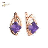 Pendientes de oro blanco y oro rosa con circonitas cúbicas de colores y corte rombo solitario