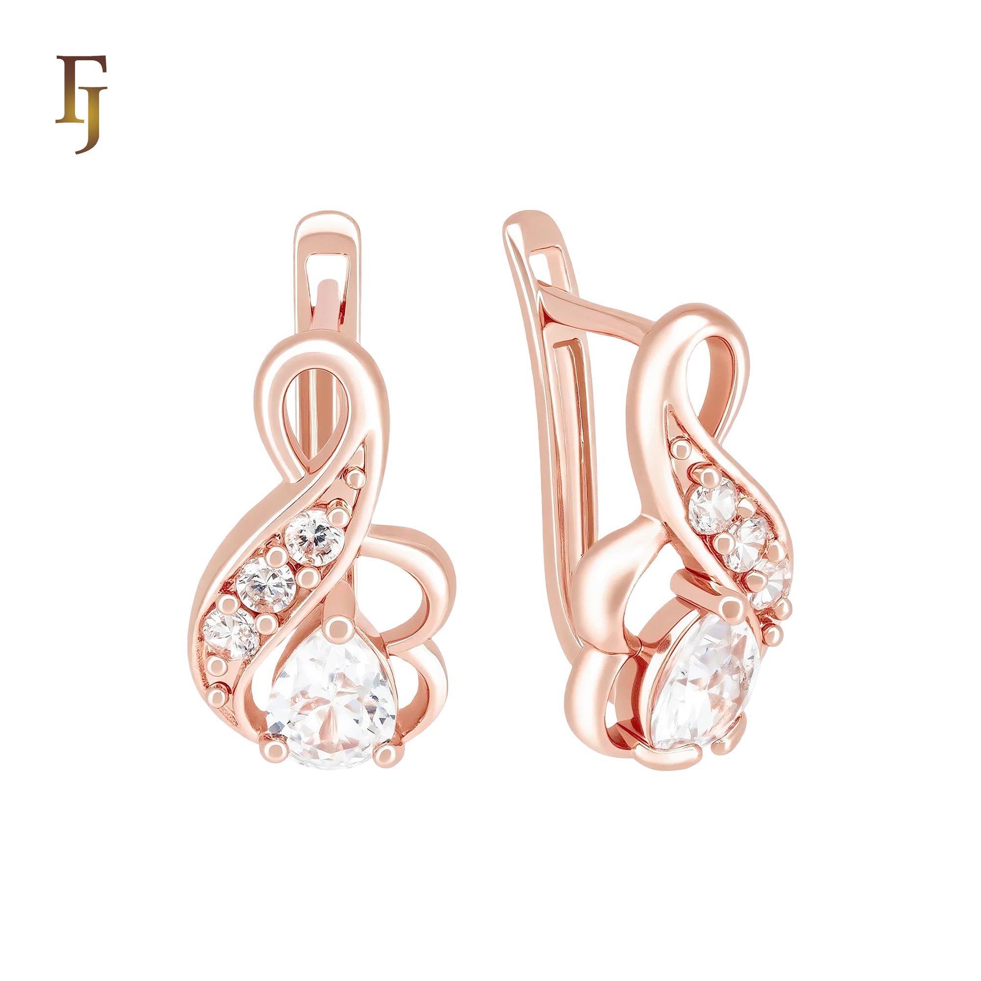 Solitaire teardrop pear shape stone Rose Gold Russian Lock Earrings