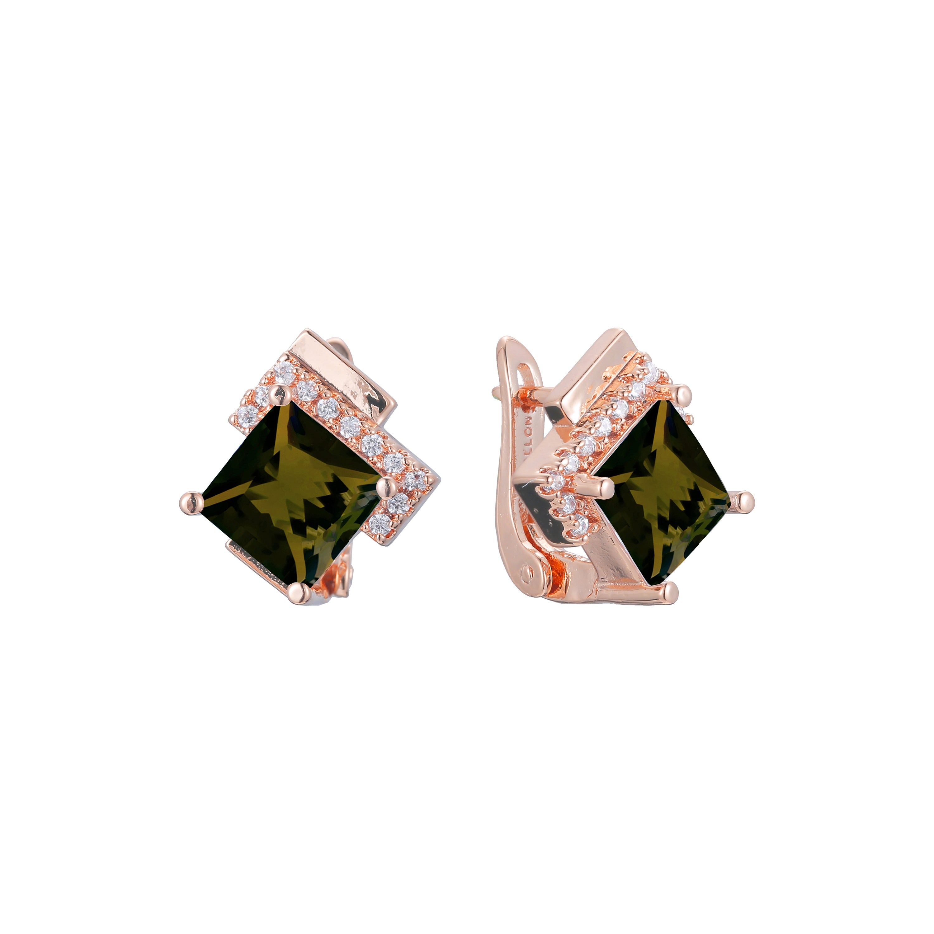 Aretes solitarios de piedra grande talla esmeralda en colores baño de Oro 14K, Oro 18K, Oro Rosa