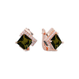 Aretes solitarios de piedra grande talla esmeralda en colores baño de Oro 14K, Oro 18K, Oro Rosa
