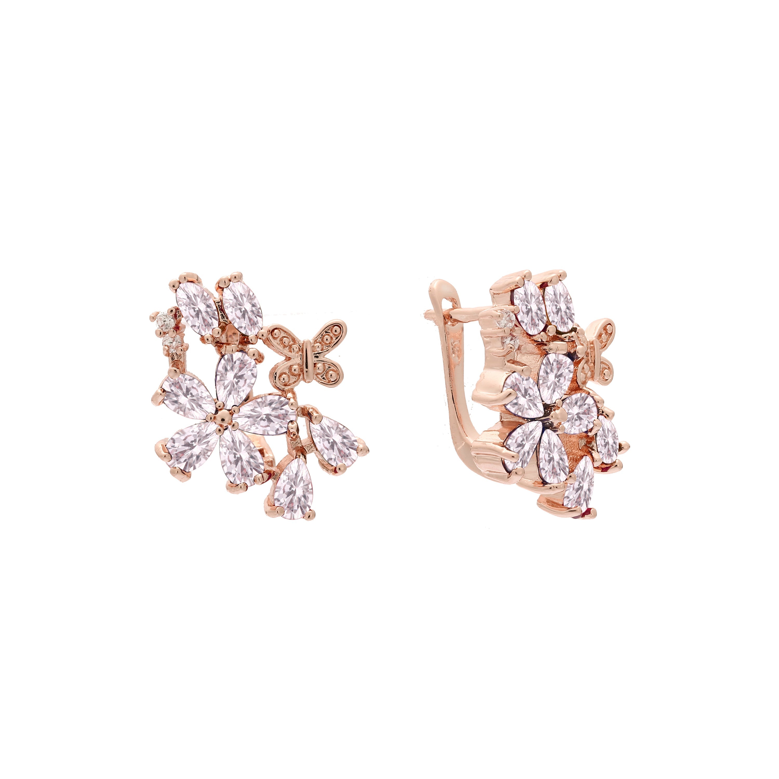 Pendientes Flora Flowers Cluster CZs Oro de 14 quilates y oro rosa