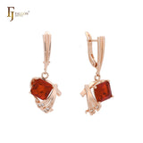Elegante quadratische Solitär-Ohrringe aus buntem Zirkonia in Roségold
