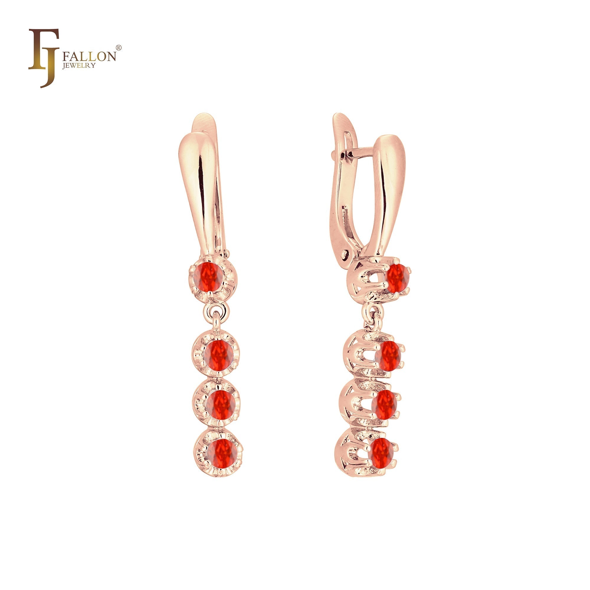 Pendientes de oro de 14 quilates, oro de 18 quilates, oro rosa y oro blanco con cuatro circonitas blancas.