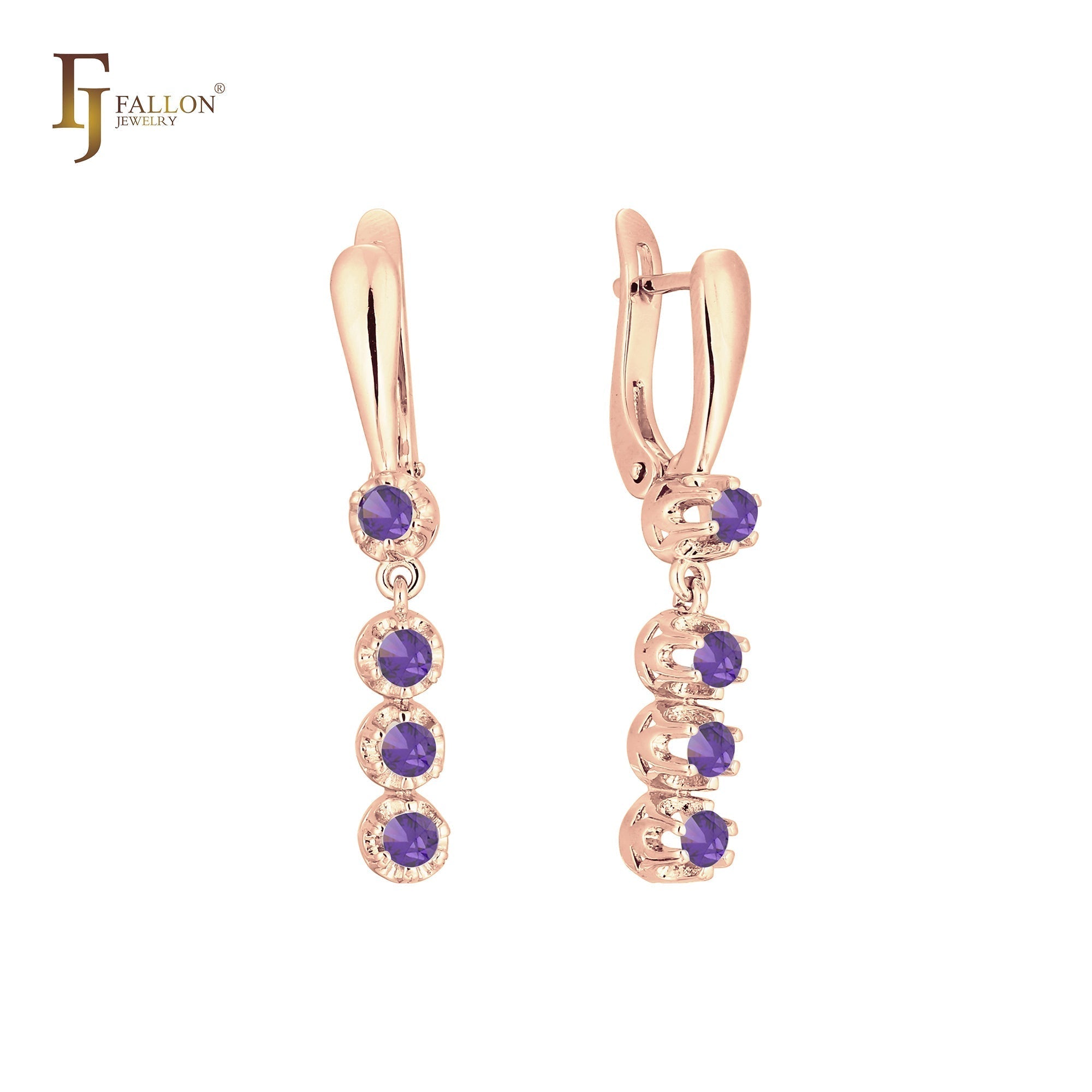 Pendientes de oro de 14 quilates, oro de 18 quilates, oro rosa y oro blanco con cuatro circonitas blancas.