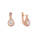 Pendientes de oro rosa de 14 quilates con circonitas cúbicas en forma de lágrima y halo grande