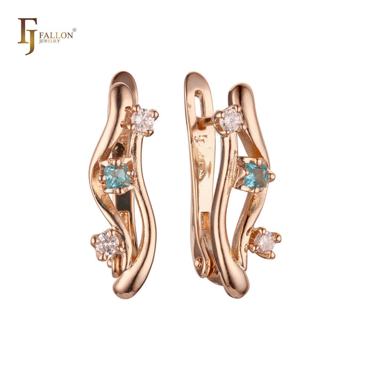 Triiple CZs Elegant Russian Lock Rose Gold Earrings